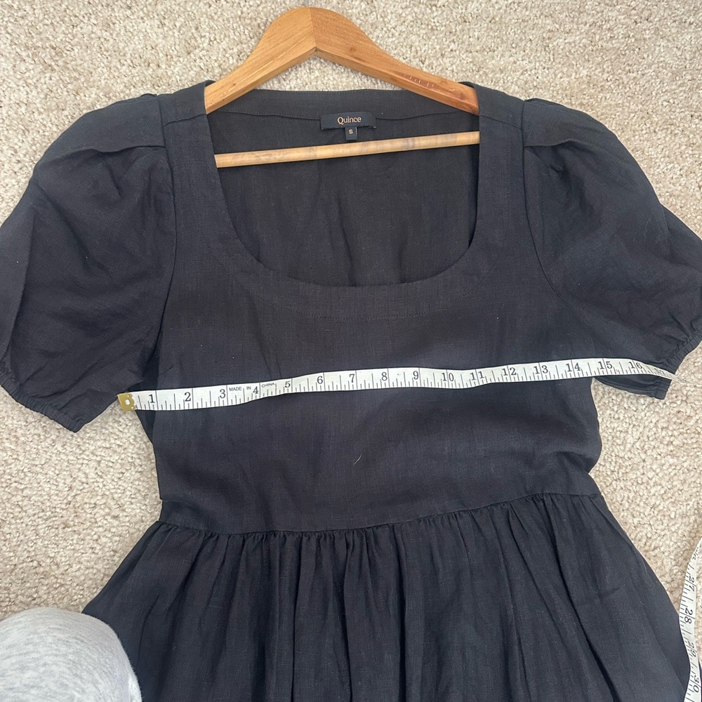 Quince maternity black linen midi dress square neckline and puff sleeves size S - Picture 10 of 11